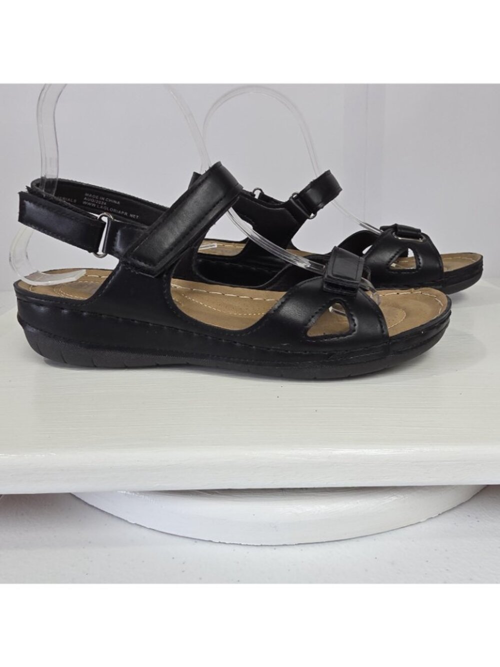 Soft Walker Sandals Womens Size 7.5 Black Slingback Wedge Comfort Shoes - Picture 6 of 12